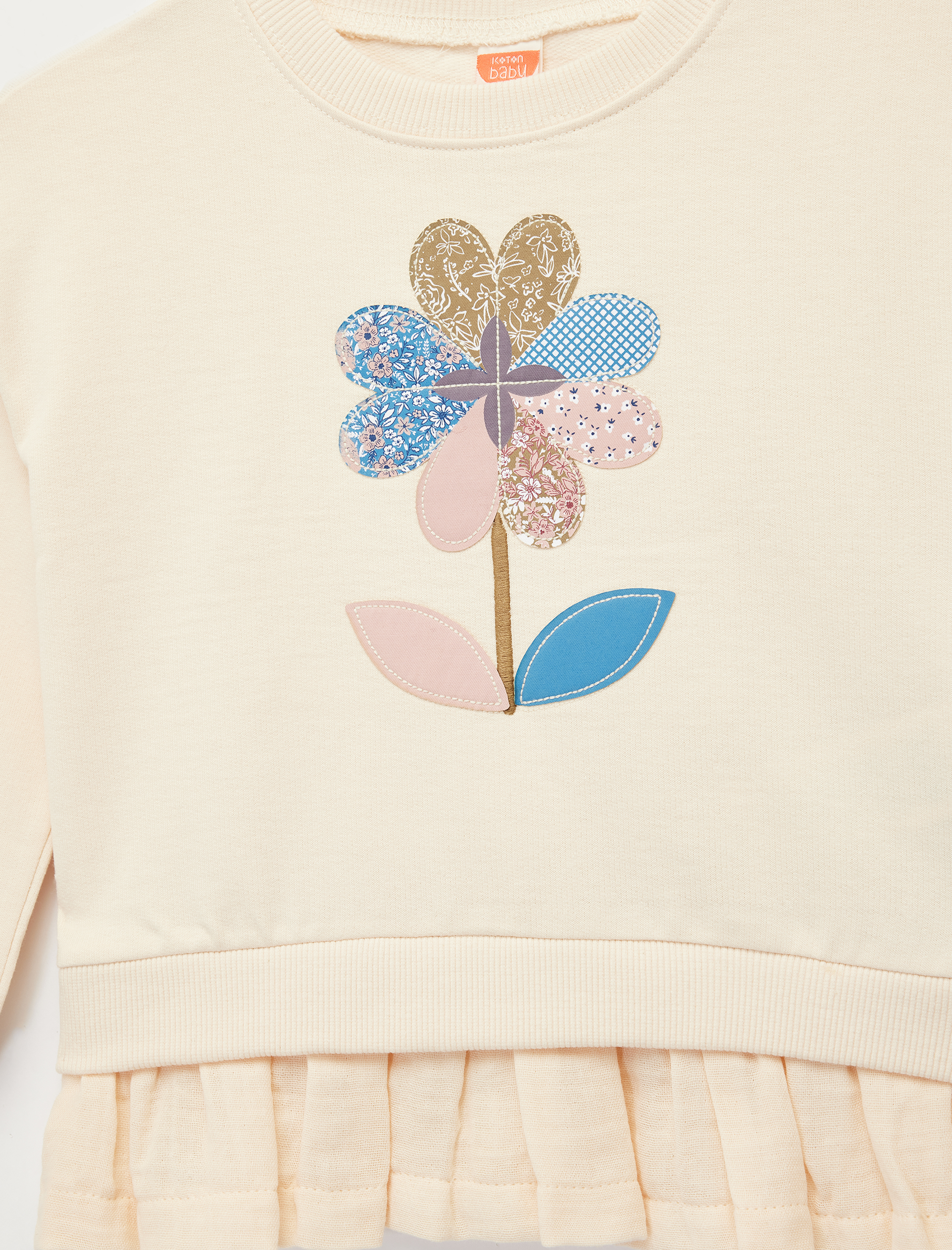  Kız Bebek Pamuklu Uzun Kollu Bisiklet Yaka Çiçek Desenli Sweatshirt