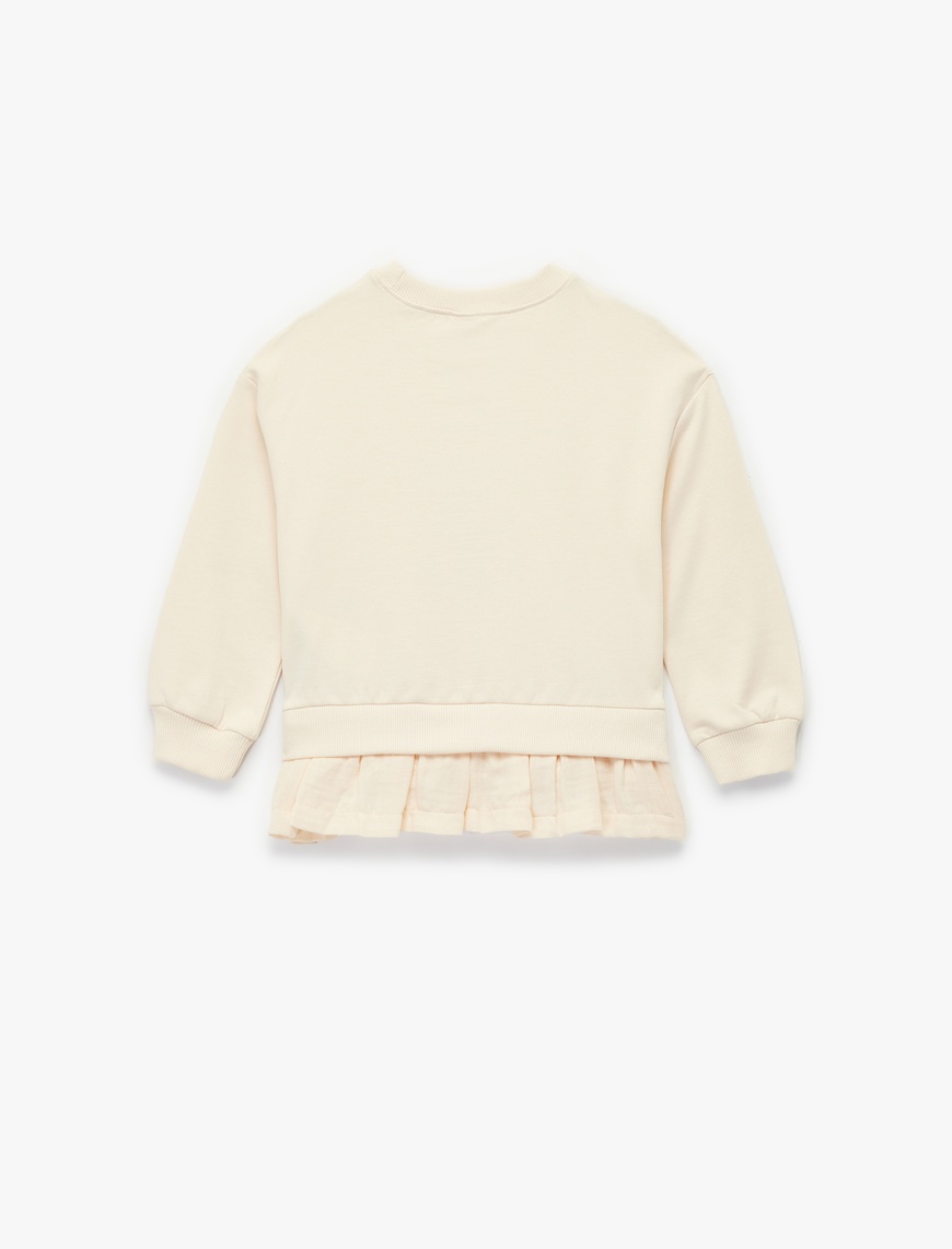  Kız Bebek Pamuklu Uzun Kollu Bisiklet Yaka Çiçek Desenli Sweatshirt