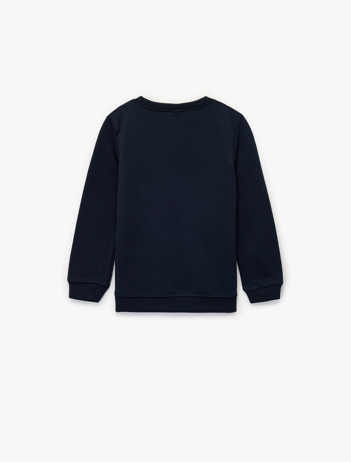 Erkek Bebek Pamuklu Uzun Kollu Bisiklet Yaka Kaplan Nakışlı Sweatshirt