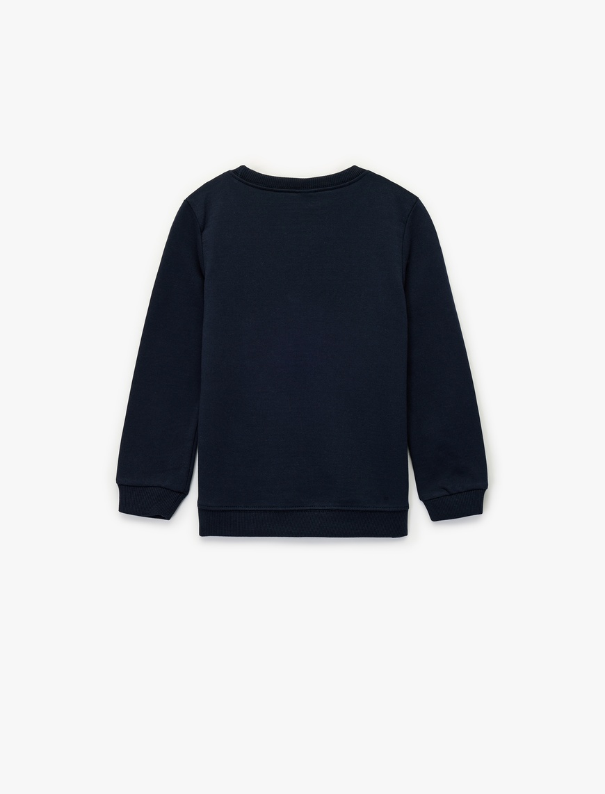  Erkek Bebek Pamuklu Uzun Kollu Bisiklet Yaka Kaplan Nakışlı Sweatshirt