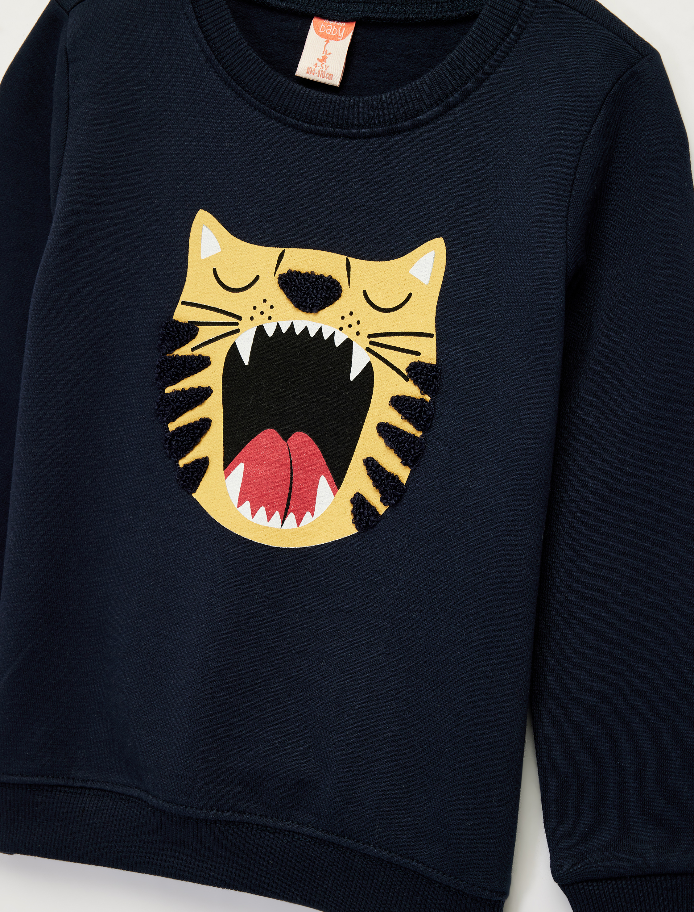  Erkek Bebek Pamuklu Uzun Kollu Bisiklet Yaka Kaplan Nakışlı Sweatshirt