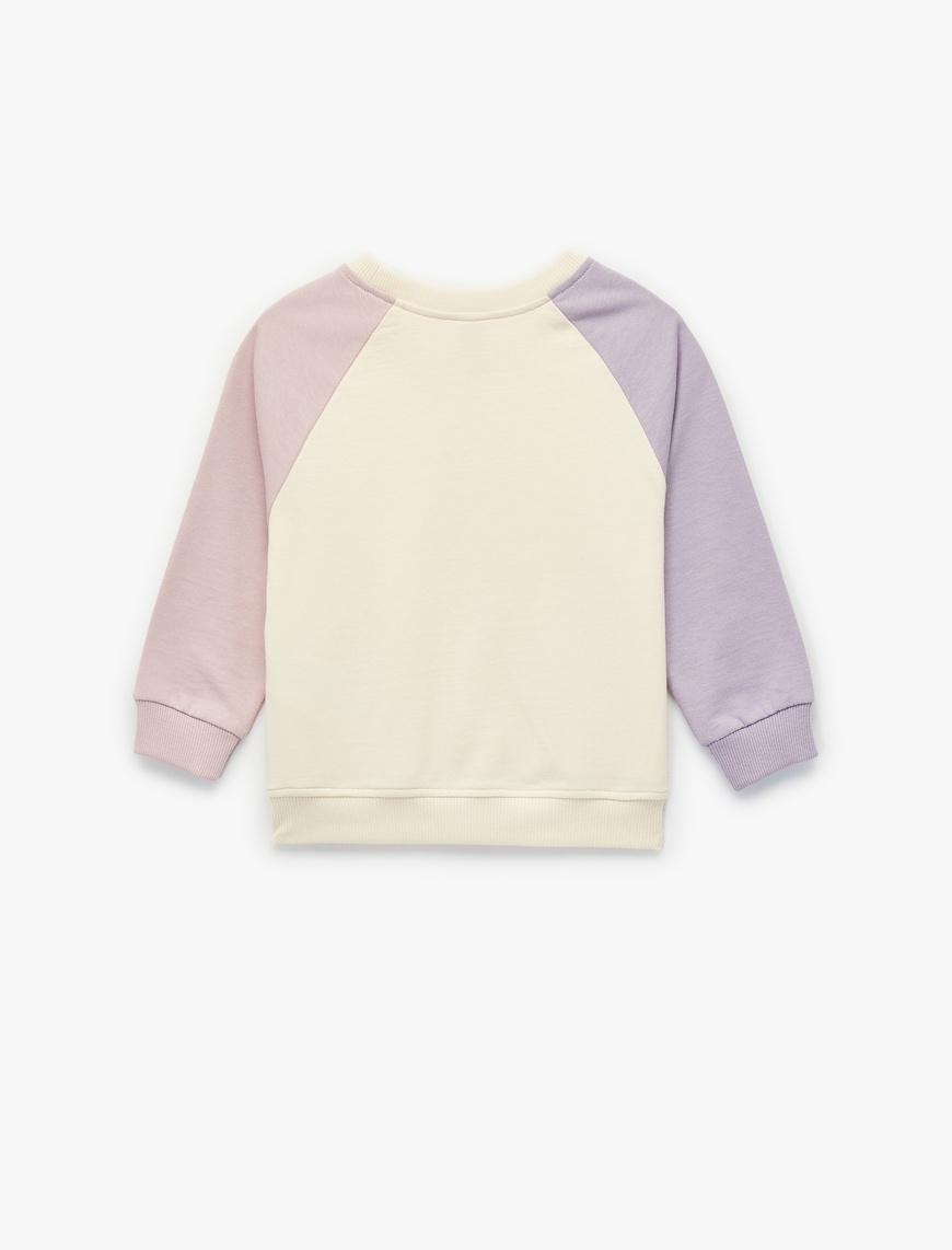 Kız Bebek Bisiklet Yaka Uzun Kollu Şardonlu Pamuklu Sweatshirt