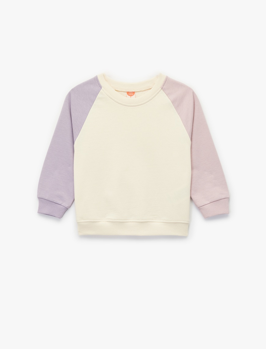  Kız Bebek Bisiklet Yaka Uzun Kollu Şardonlu Pamuklu Sweatshirt