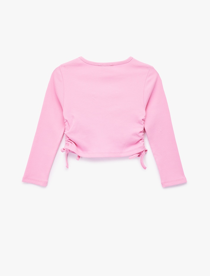 Kız Çocuk Unicorn Baskılı Uzun Kollu Bisiklet Yaka Ribanalı Crop Tişört