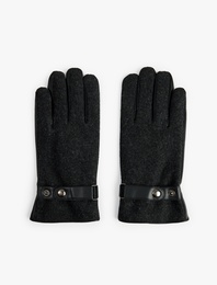 Çıtçıt Düğme Detaylı Suni Deri Eldiven