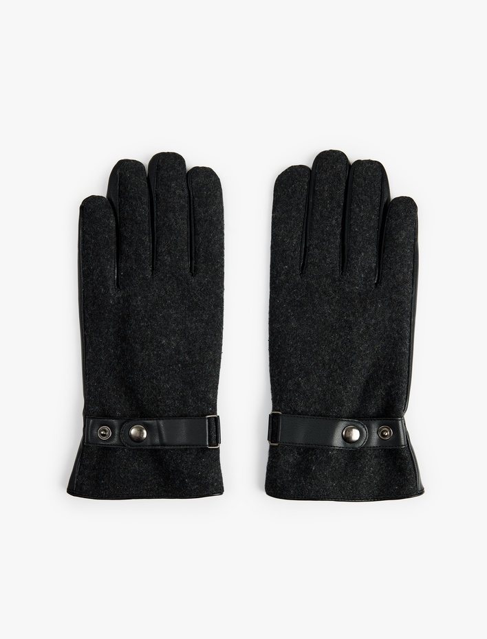 Erkek Çıtçıt Düğme Detaylı Suni Deri Eldiven