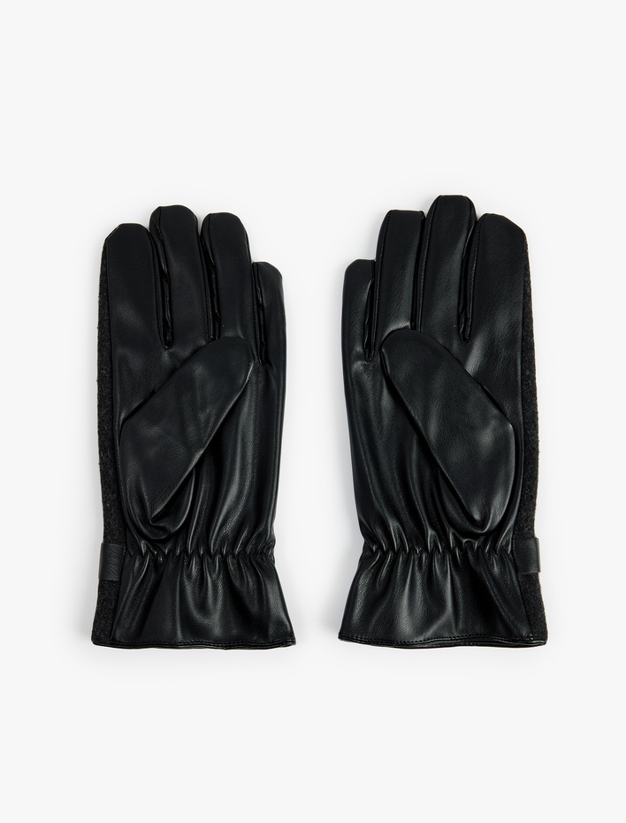 Erkek Çıtçıt Düğme Detaylı Suni Deri Eldiven