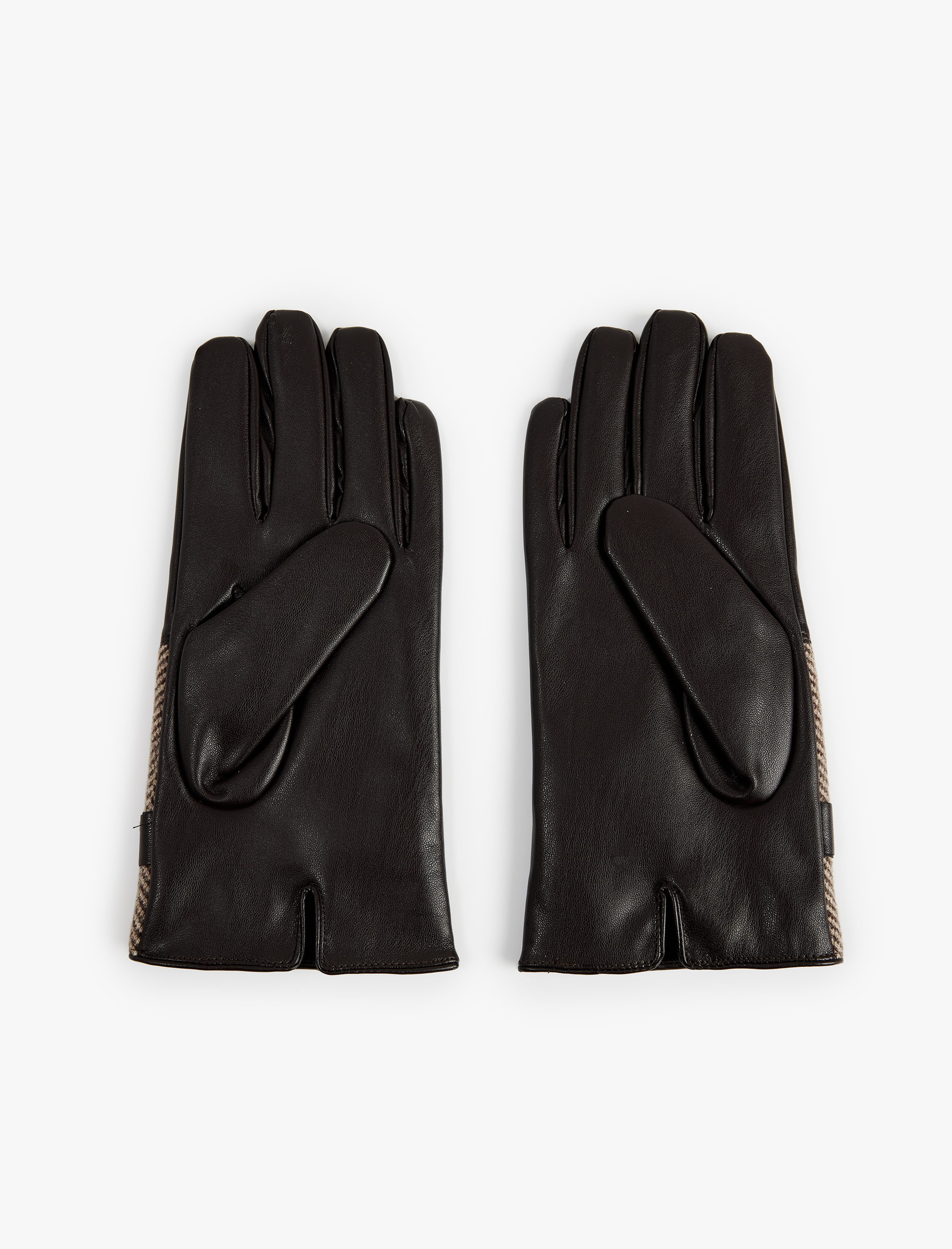  Erkek Çıtçıt Düğmeli Balıksırtı Desenli Kumaş Detaylı Suni Deri Eldiven