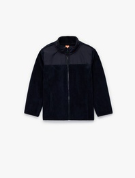 Uzun Kollu Cepli Dik Yaka Fermuarlı Polar Sweatshirt