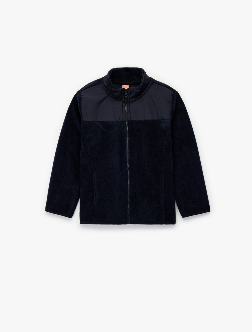  Erkek Bebek Uzun Kollu Cepli Dik Yaka Fermuarlı Polar Sweatshirt