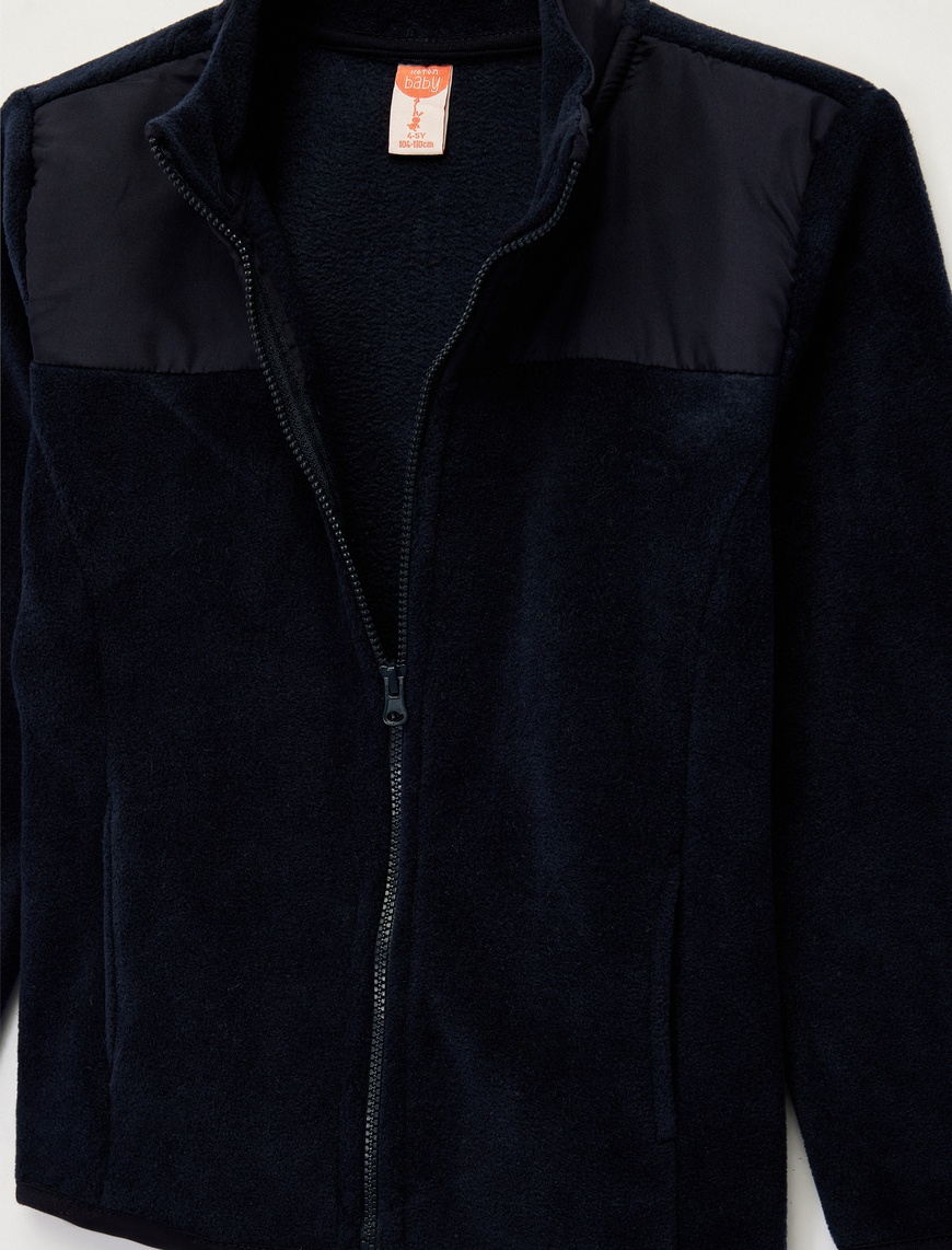  Erkek Bebek Uzun Kollu Cepli Dik Yaka Fermuarlı Polar Sweatshirt