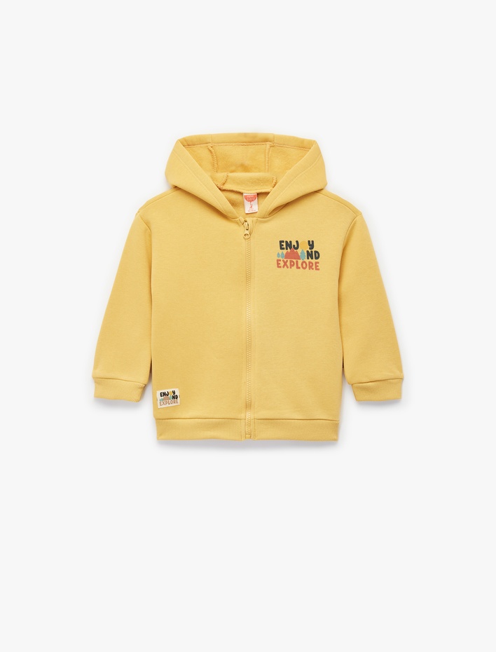 Erkek Bebek Uzun Kollu Bisiklet Yaka Fermuarlı Kapşonlu Sweatshirt