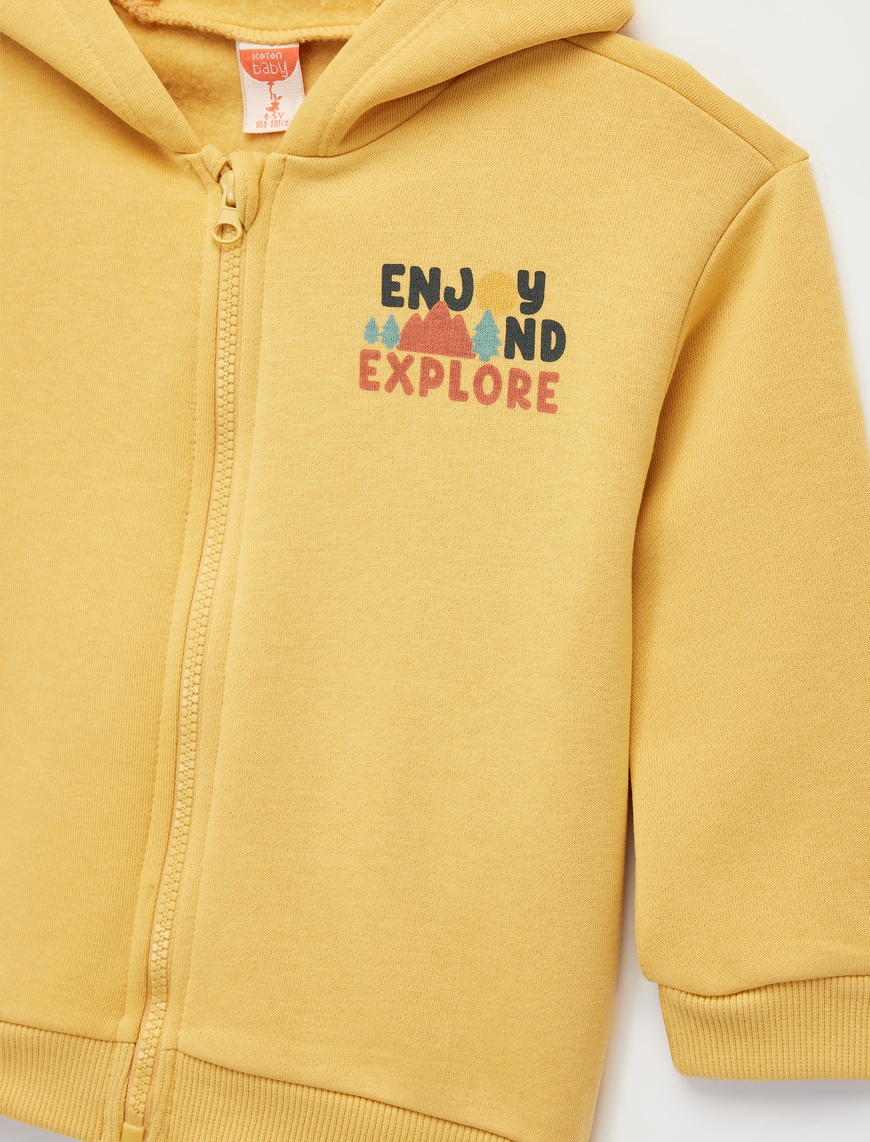  Erkek Bebek Uzun Kollu Bisiklet Yaka Fermuarlı Kapşonlu Sweatshirt