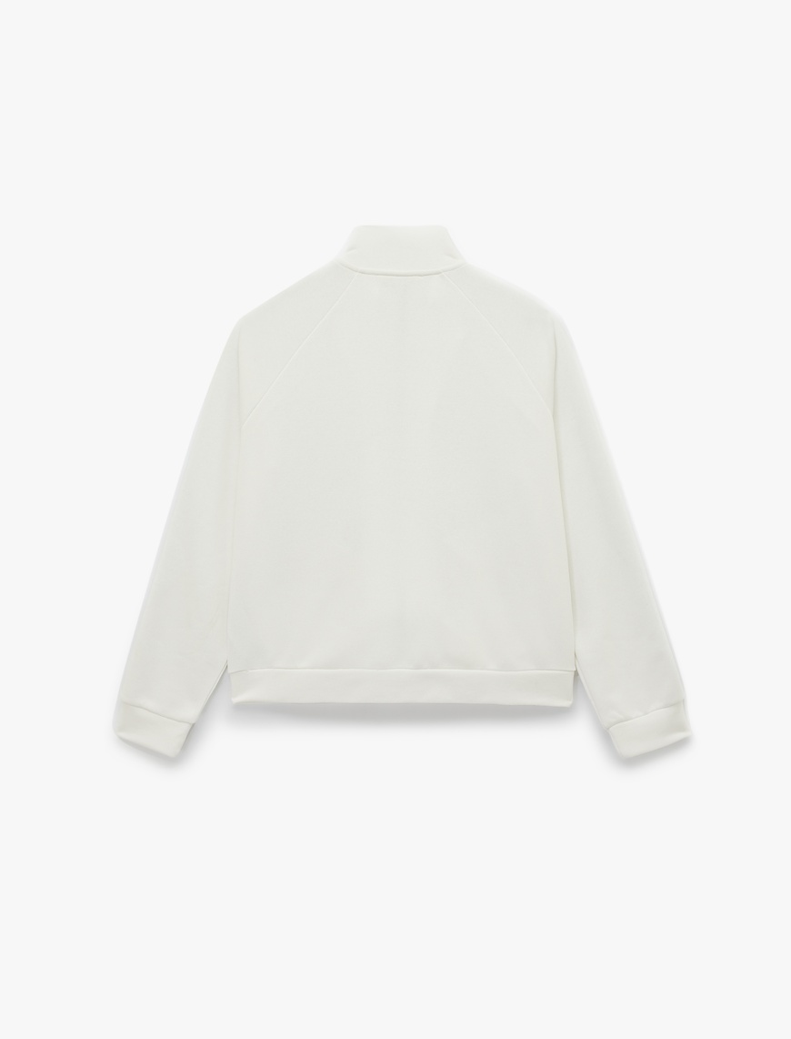   Üç İplik Şerit Detaylı Uzun Kollu Dik Yaka Fermuarlı Sweatshirt