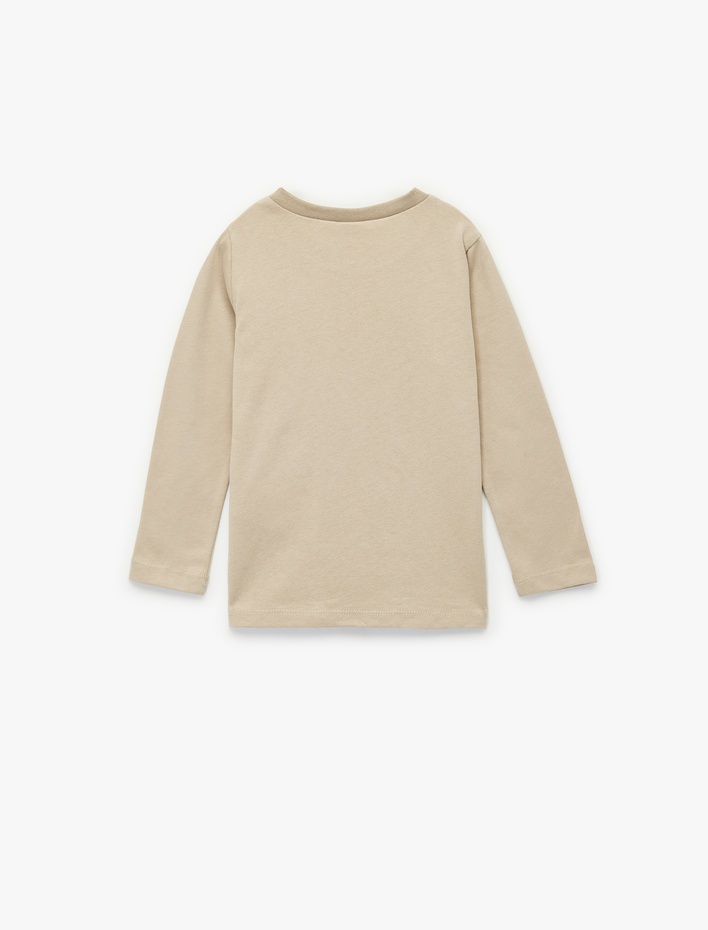 Erkek Bebek Aslan Baskılı Uzun Kollu Bisiklet Yaka Pamuklu Tişört