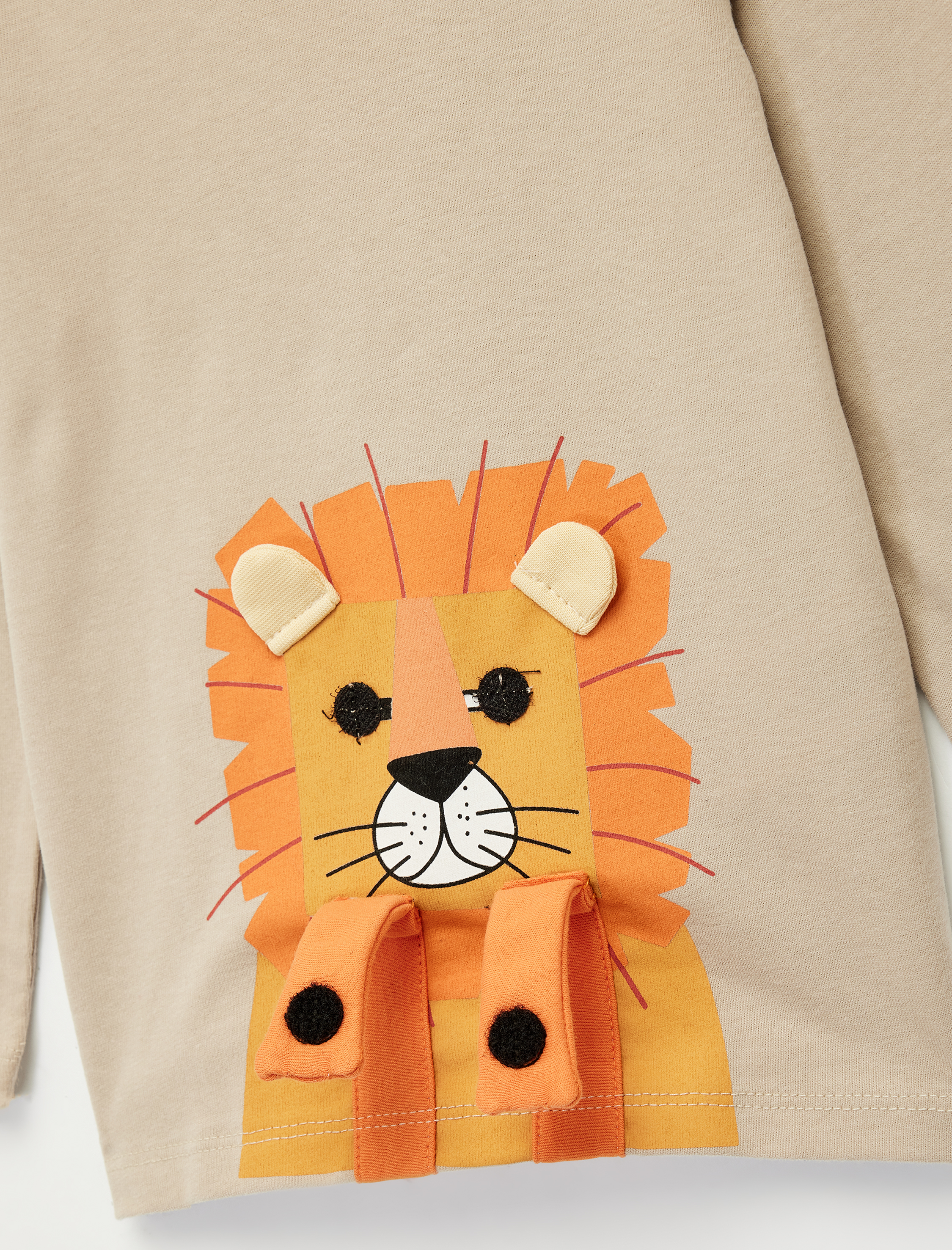  Erkek Bebek Aslan Baskılı Uzun Kollu Bisiklet Yaka Pamuklu Tişört