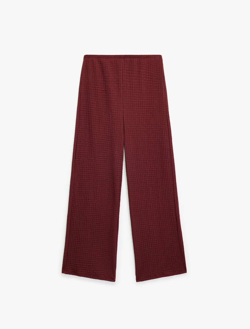  Kız Çocuk Beli Lastikli Dokulu Geniş Paça Pantolon