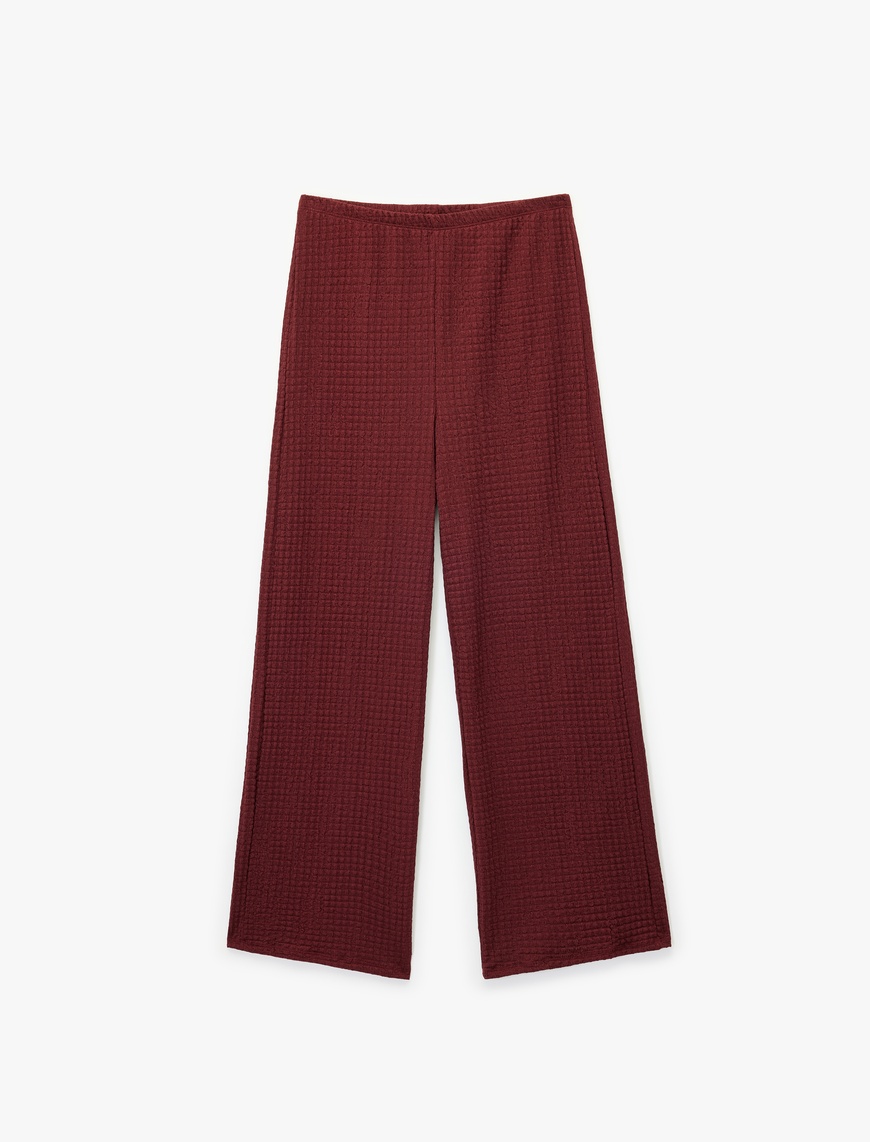  Kız Çocuk Beli Lastikli Dokulu Geniş Paça Pantolon