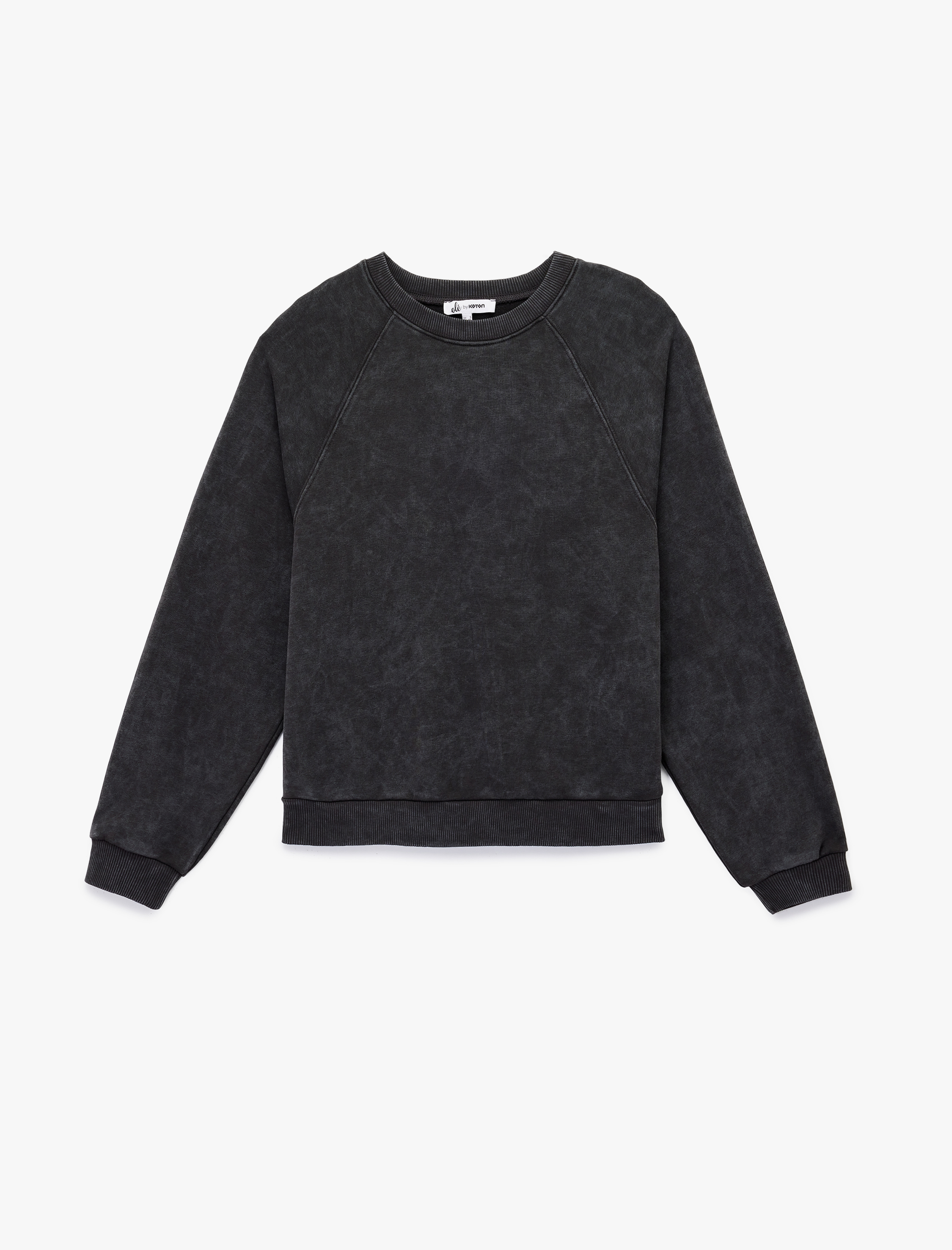   Uzun Kollu Bisiklet Yaka Yıkamalı Şardonlu Sweatshirt