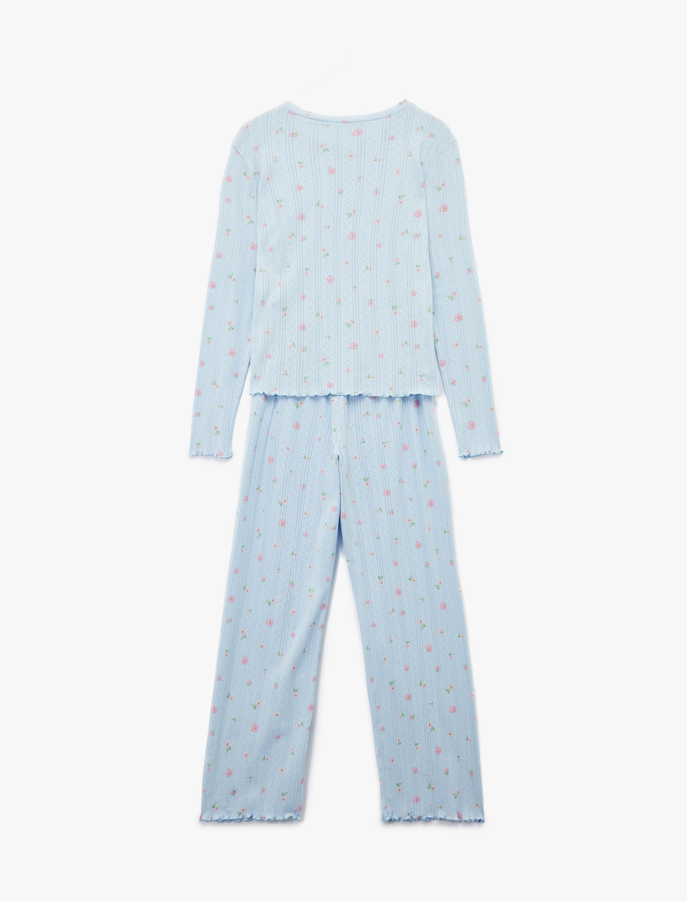   Pamuklu Uzun Kollu Bisiklet Yaka Çiçekli Pijama Takımı