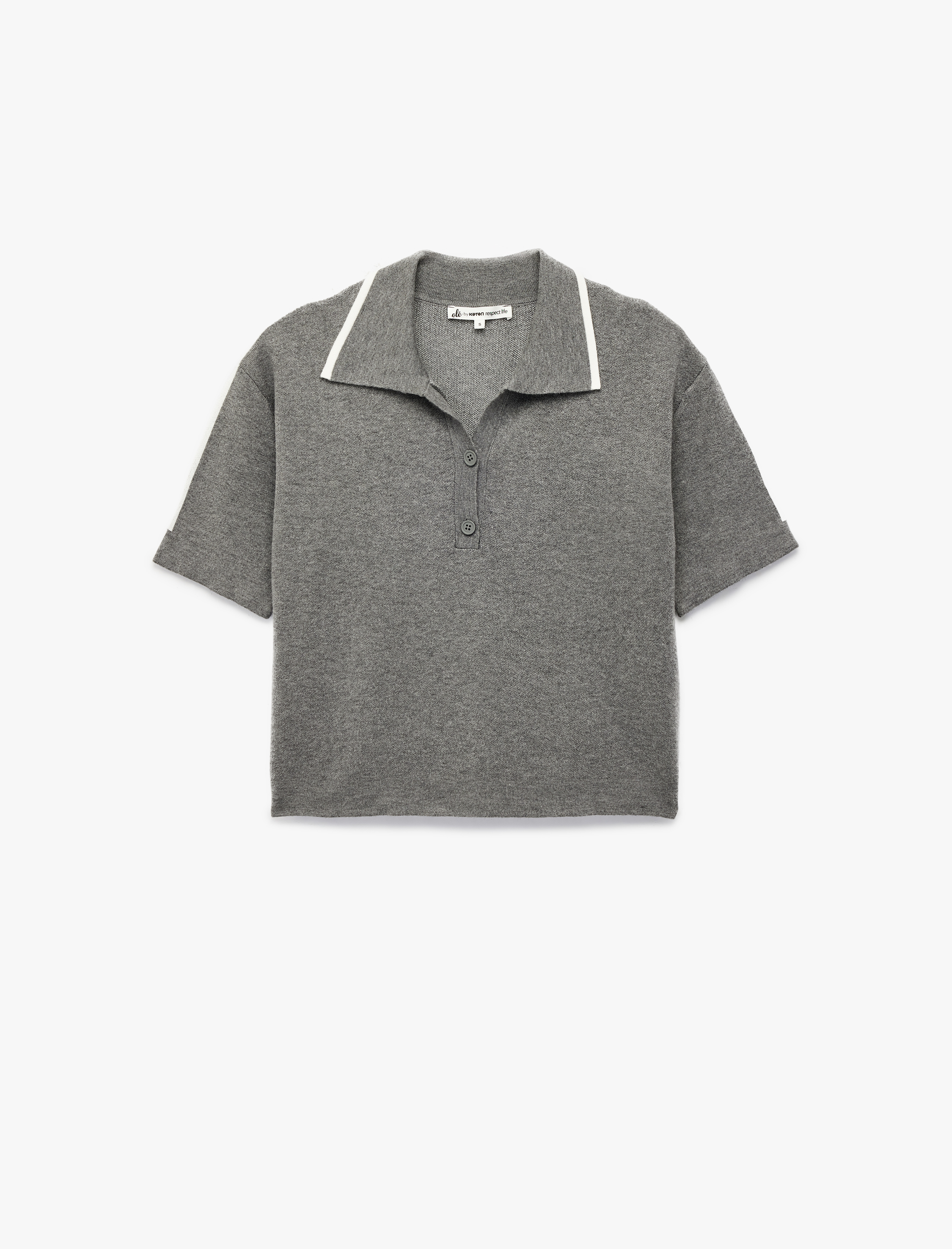   Biyeli Düğmeli Polo Yaka Kısa Kollu Triko Kazak