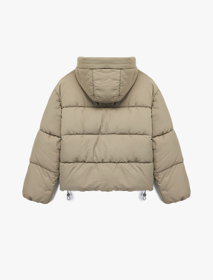  Rahat Kalıp Fermuarlı Kapüşonlu Kapitoneli Dik Yaka Şişme Mont