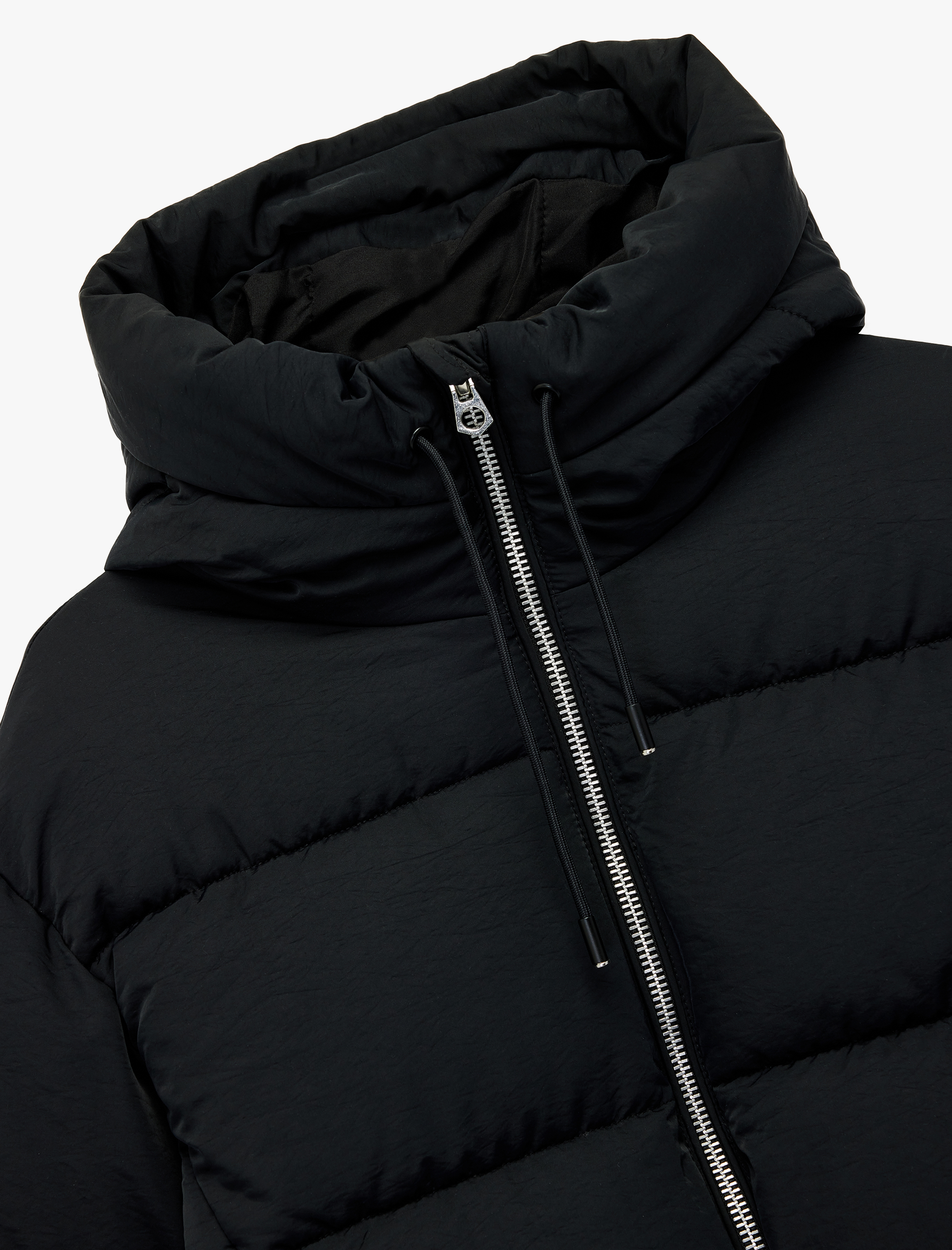   Rahat Kalıp Fermuarlı Kapüşonlu Kapitoneli Dik Yaka Şişme Mont