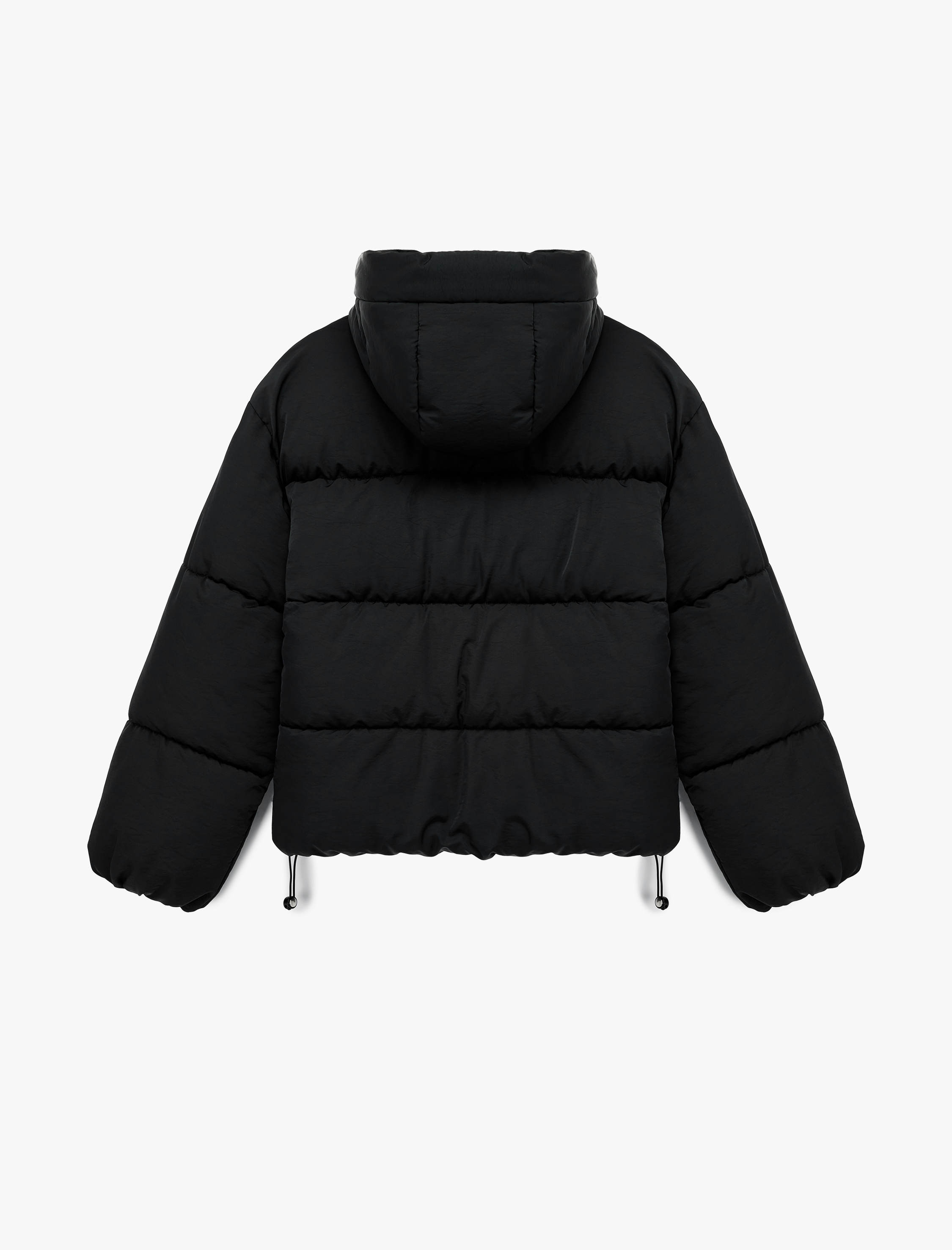   Rahat Kalıp Fermuarlı Kapüşonlu Kapitoneli Dik Yaka Şişme Mont