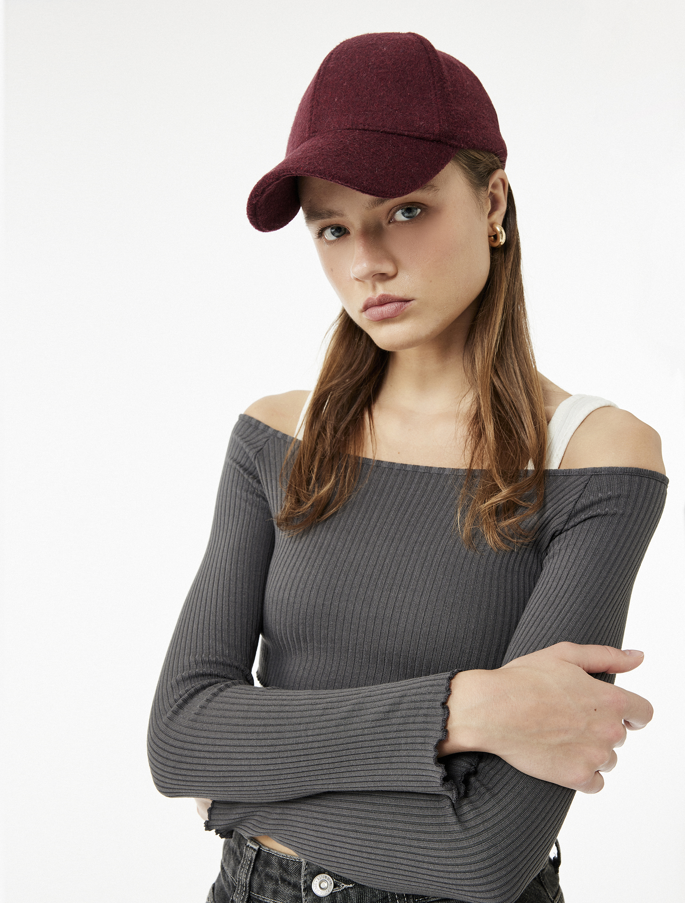   Omzu Açık Uzun Kollu Atlet Detaylı Crop Tişört