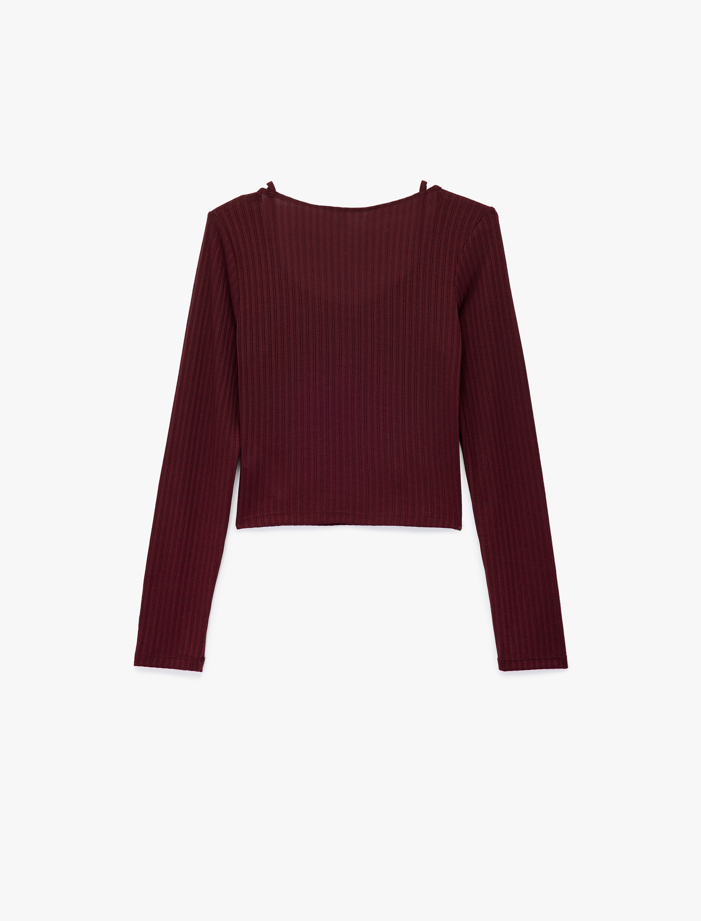   Slim Fit Bisiklet Yaka Atlet Detaylı Dantelli Fitilli Uzun Kollu Tişört