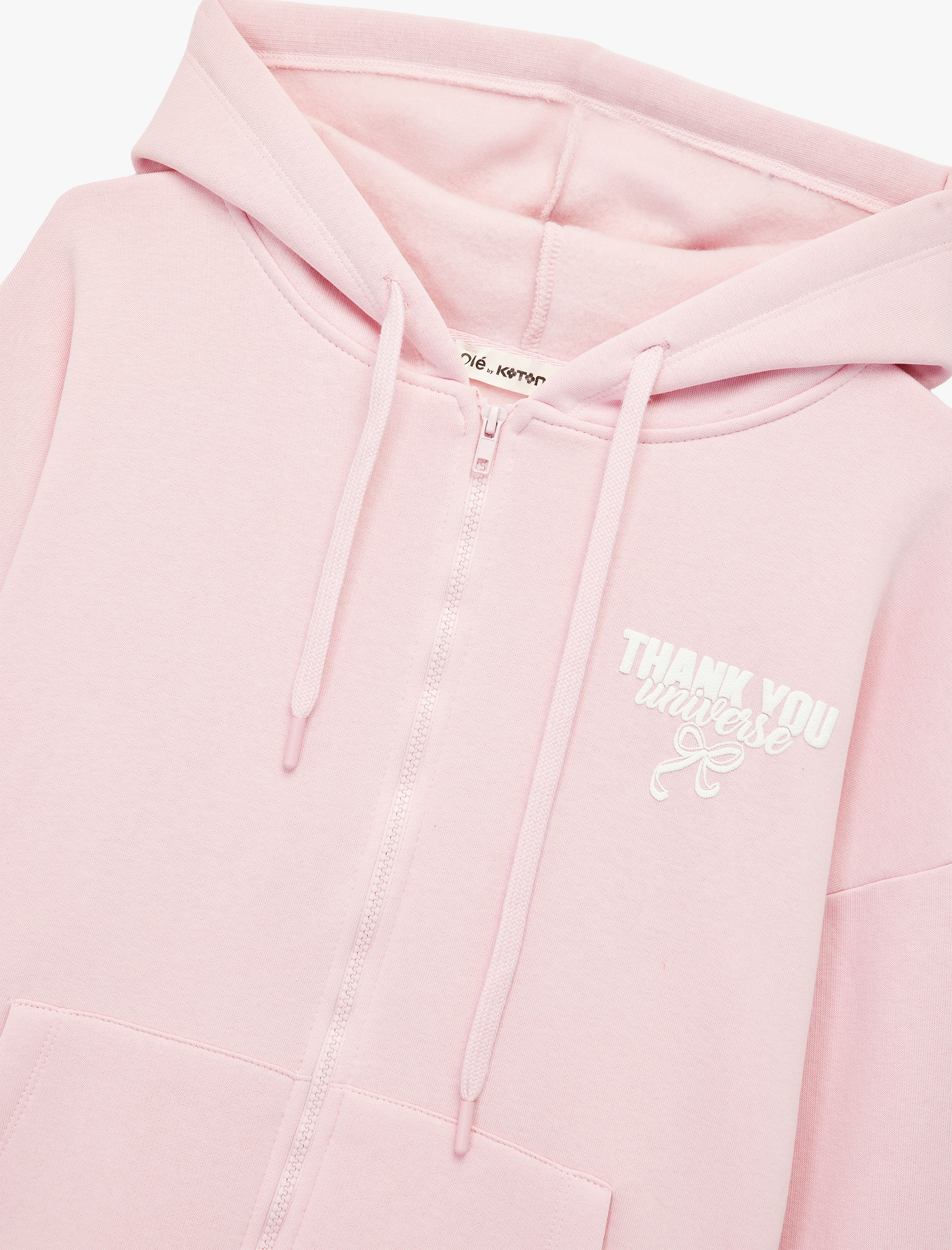   Şardonlu Fermuarlı Arkası Baskılı Cep Detaylı Kapüşonlu Oversize Sweatshirt