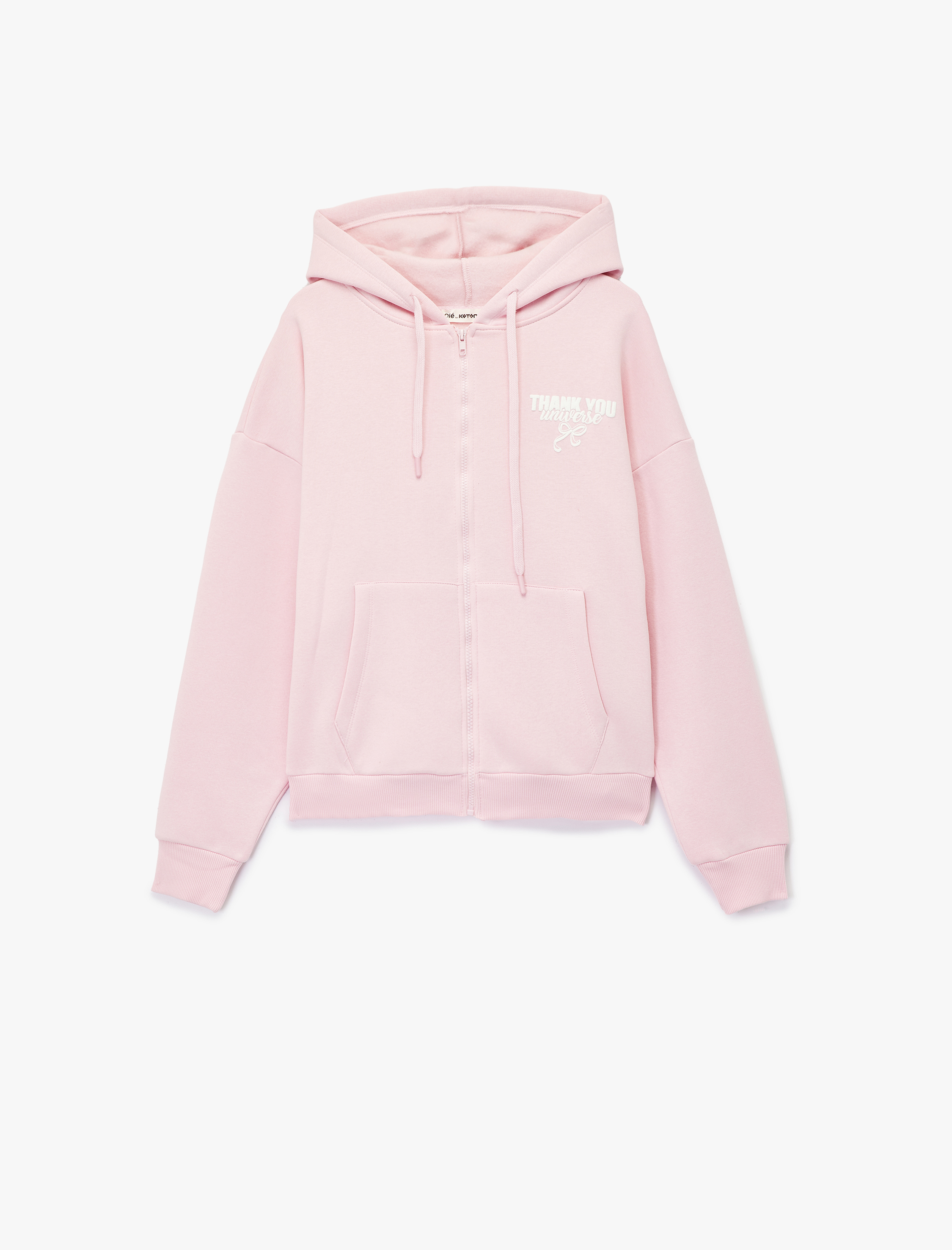   Şardonlu Fermuarlı Arkası Baskılı Cep Detaylı Kapüşonlu Oversize Sweatshirt