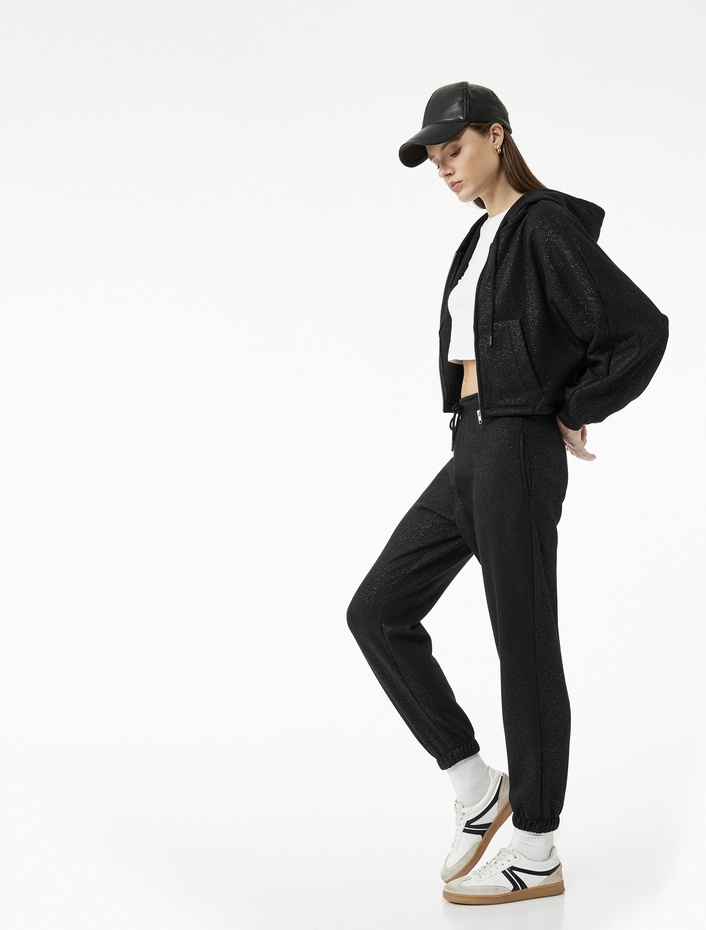  Rahat Kalıp Şardonlu Simli Beli Bağcıklı Cepli Jogger Eşofman Altı