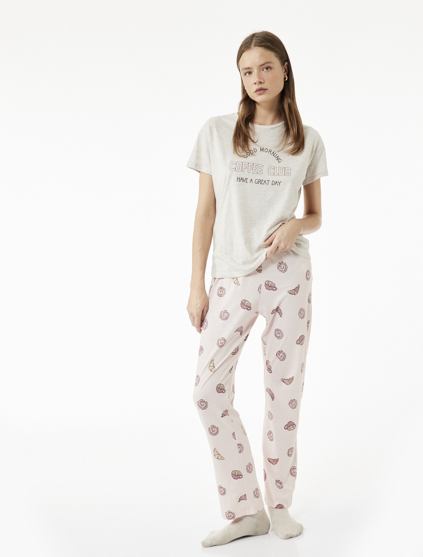   Pamuklu Baskılı Uzun Kollu Pijama Takımı