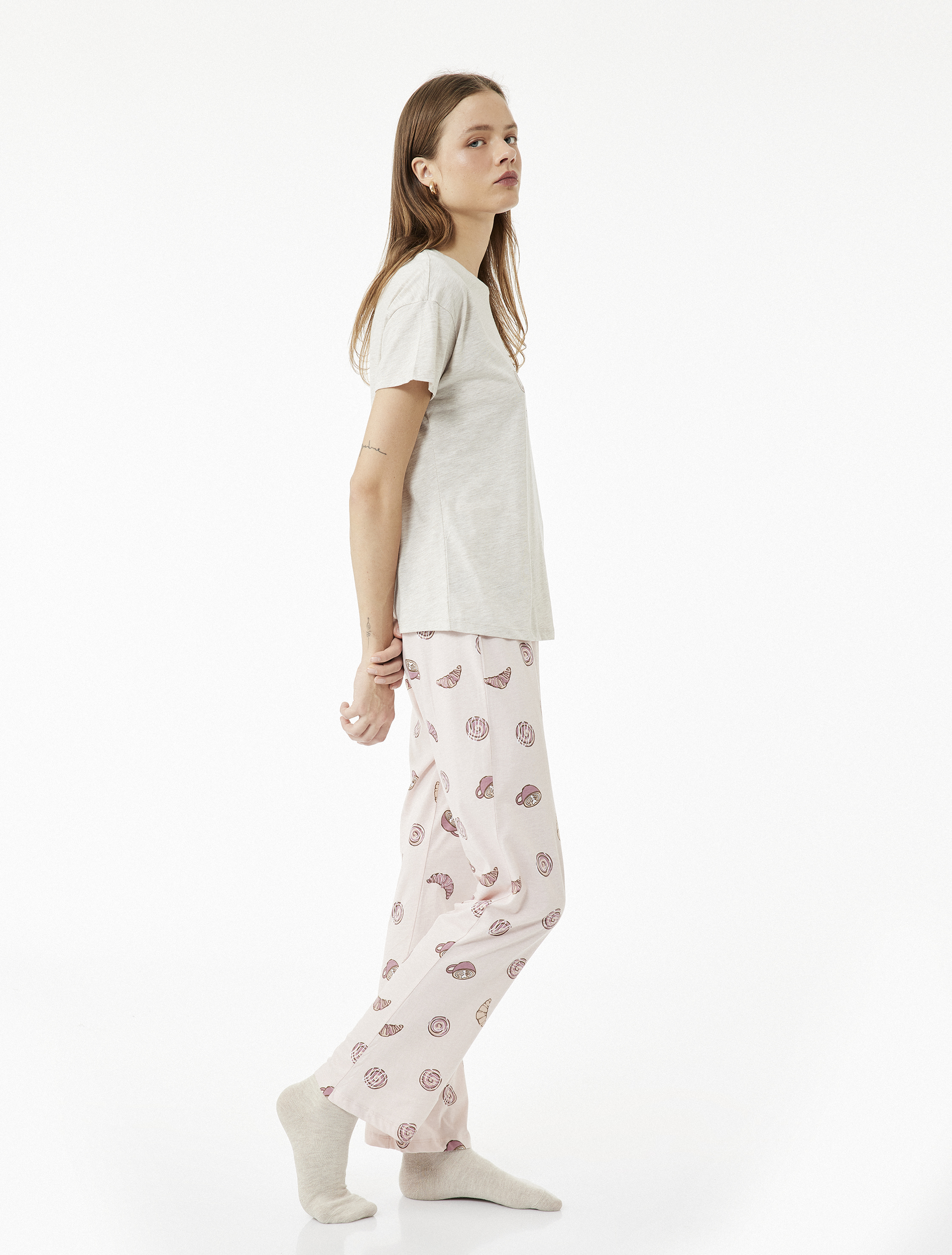   Pamuklu Baskılı Uzun Kollu Pijama Takımı