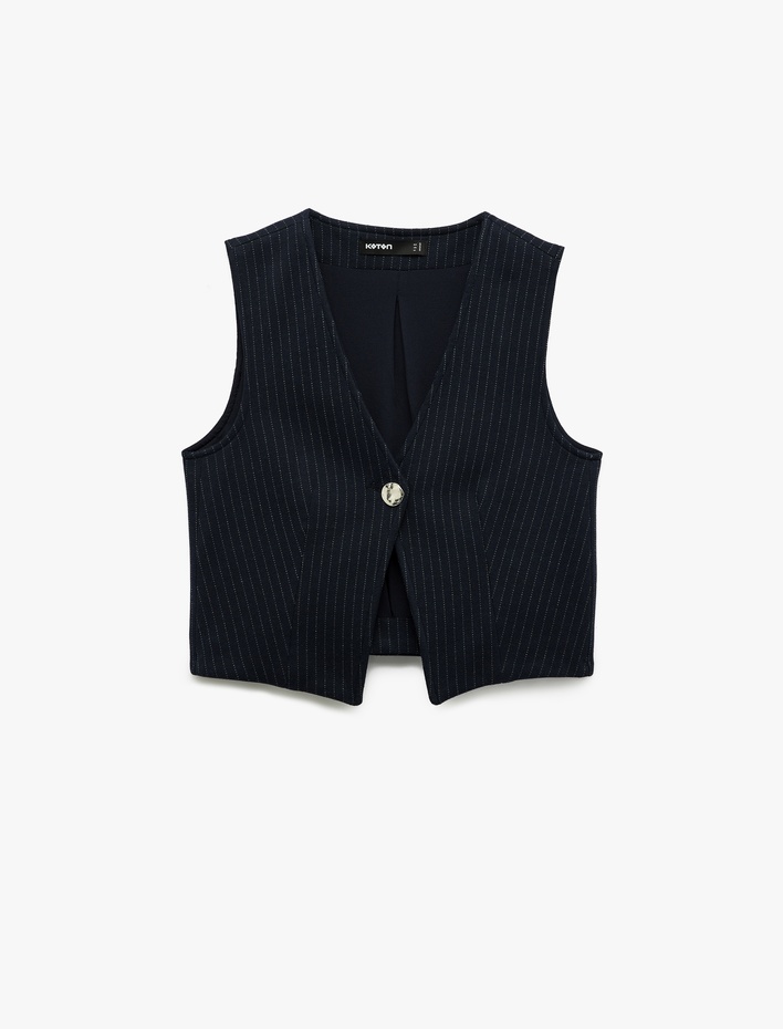  Slim Fit V Yaka Metal Düğmeli Asimetrik Kesim Yelek