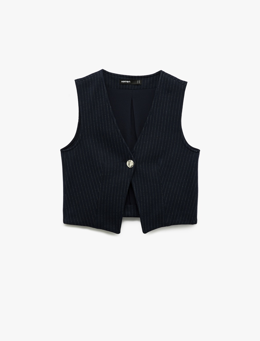   Slim Fit V Yaka Metal Düğmeli Asimetrik Kesim Yelek
