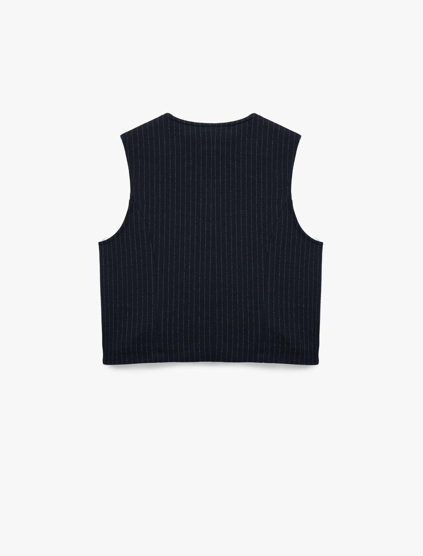   Slim Fit V Yaka Metal Düğmeli Asimetrik Kesim Yelek
