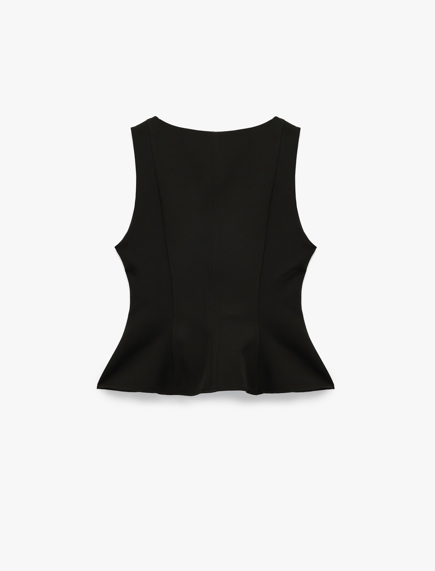   Bisiklet Yaka Kolsuz Peplum Bluz