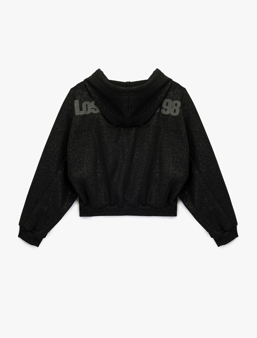   Şardonlu Kapüşonlu Baskılı Cep Detaylı Fermuarlı Sweatshirt