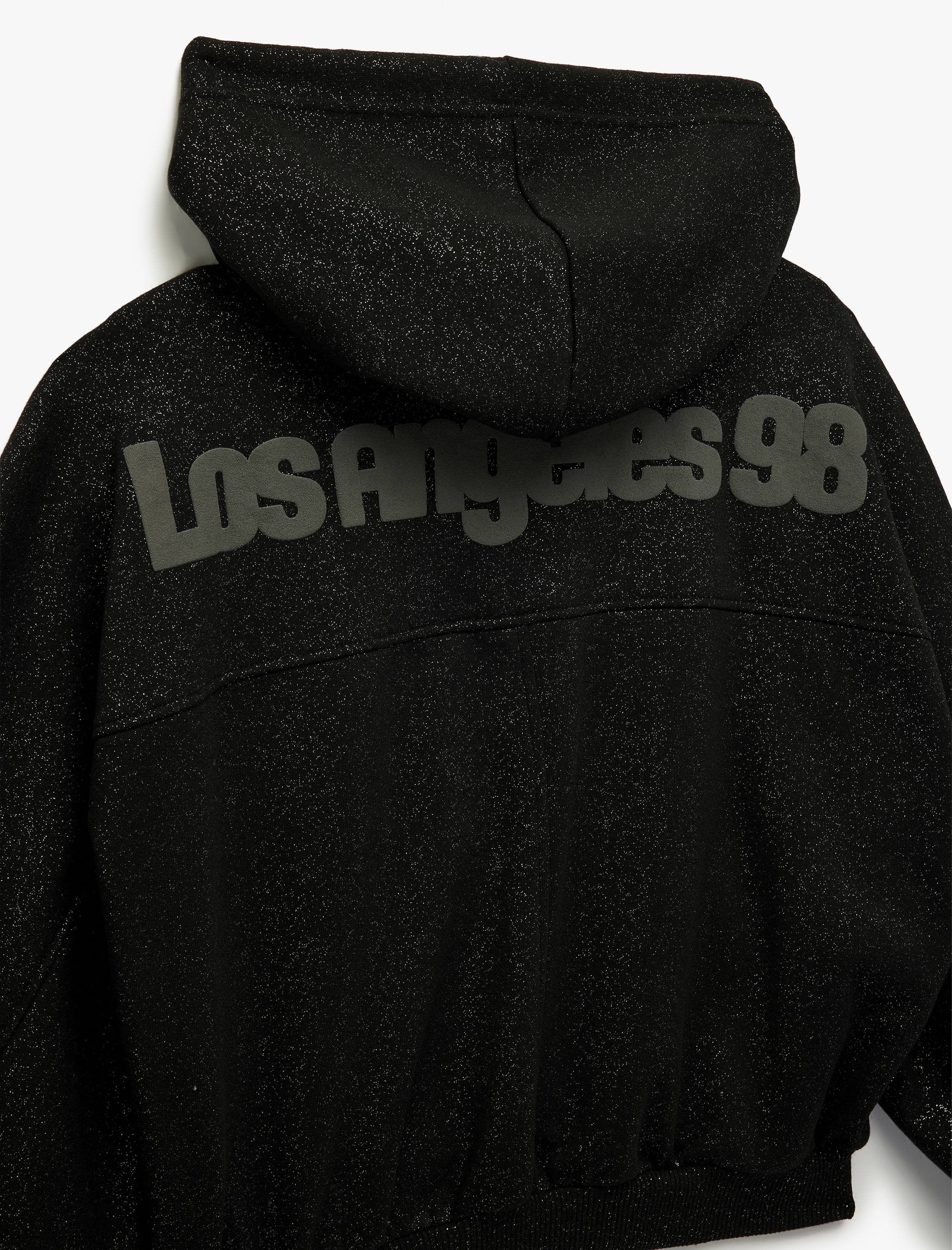 Şardonlu Kapüşonlu Baskılı Simli Cep Detaylı Fermuarlı Sweatshirt