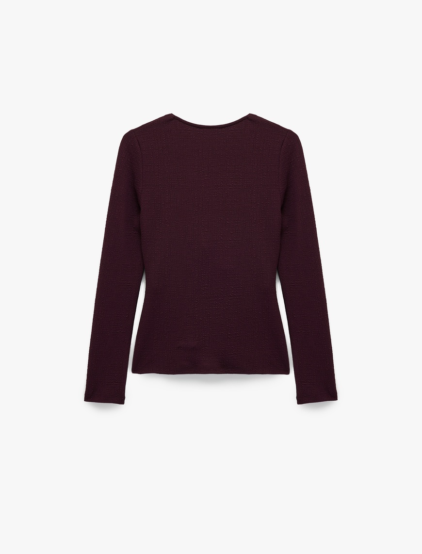   Metal Aksesuarlı Uzun Kollu Slim Fit Bürümcük Kruvaze Yaka Bluz