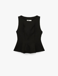 Bisiklet Yaka Kolsuz Peplum Bluz