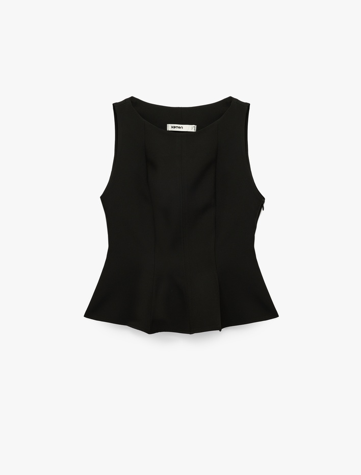  Bisiklet Yaka Kolsuz Peplum Bluz