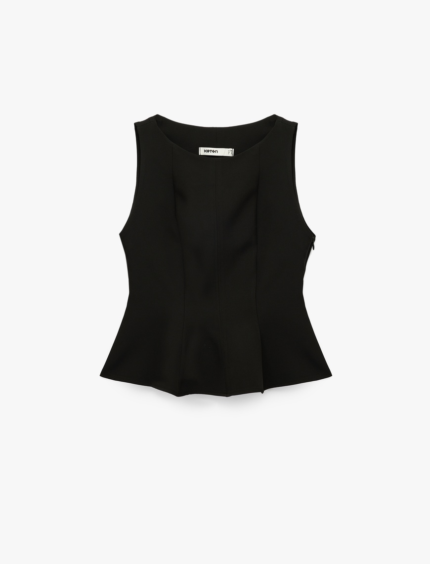   Bisiklet Yaka Kolsuz Peplum Bluz