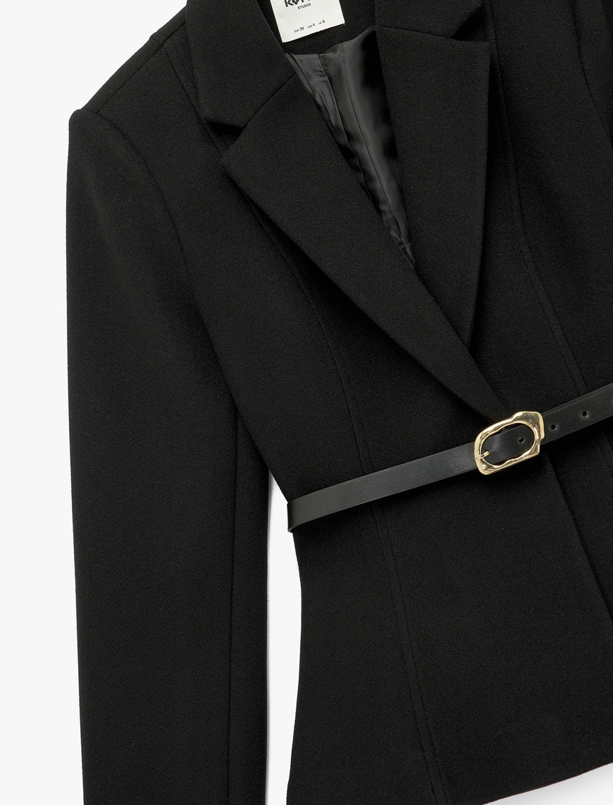   Uzun Kollu Kemer Detaylı Peplum Blazer Ceket
