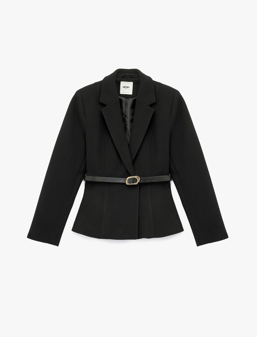   Uzun Kollu Kemer Detaylı Peplum Blazer Ceket