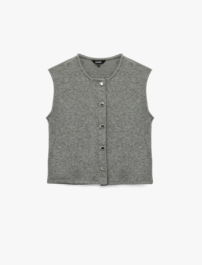  Slim Fit Kolsuz Bisiklet Yaka Düğmeli Hırka