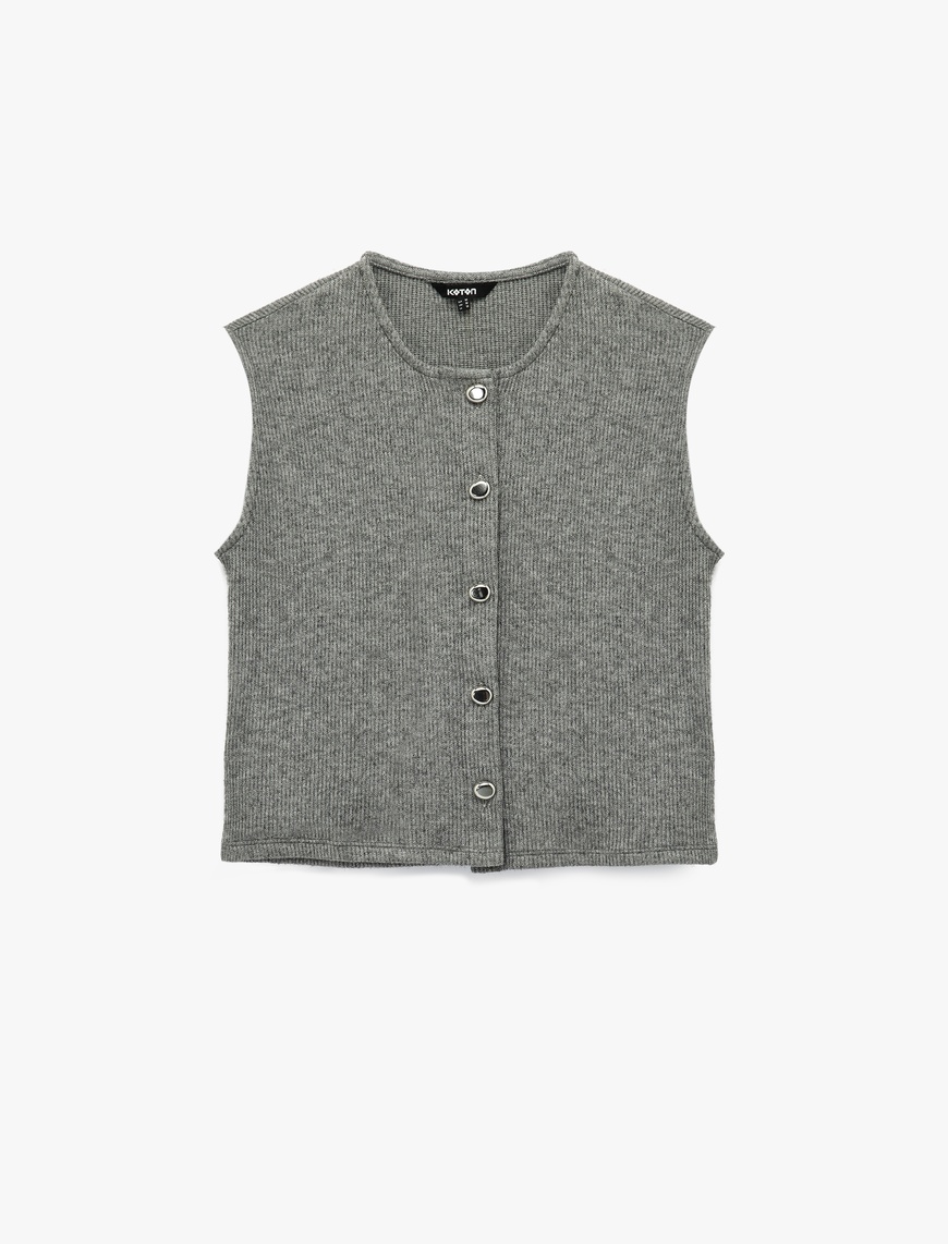   Slim Fit Kolsuz Bisiklet Yaka Düğmeli Hırka