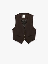 Slim Fit V Yaka Düğmeli Crop Blazer Yelek